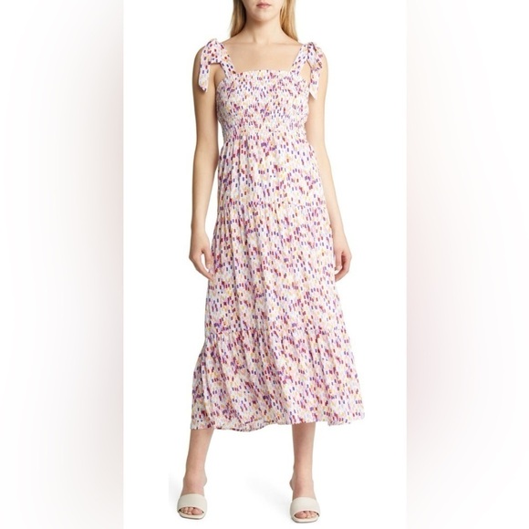 Women's Sam Edelman Confetti Smocked Bodice Maxi Dress SZ 12 White Multi - Picture 1 of 12